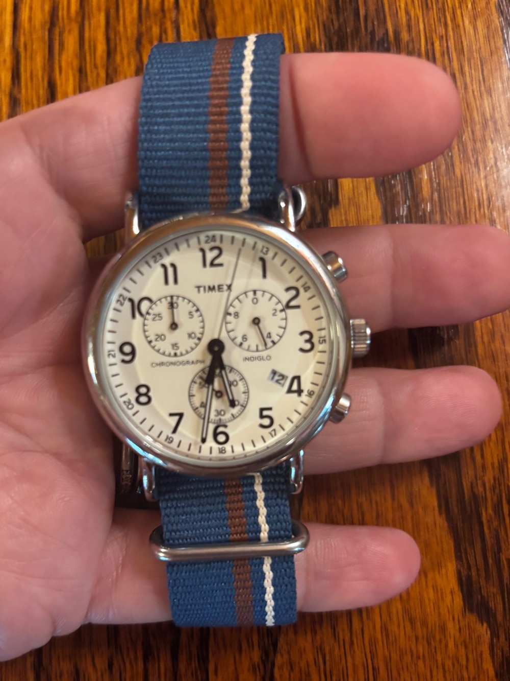Timex Chronograph Watch Indiglo Vintage Inspired NATO Strap New Without Tags